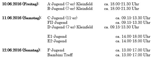 Zeitplan Jungendpokalturnier 2016