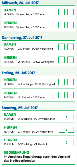 Spielplan Stadtmeisterschaften 2017