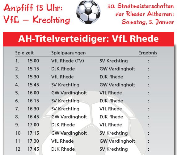 Spielplan Altherren Hallenstadtmeisterschaften 2019