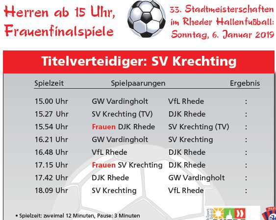 Spielplan Herren Hallenstadtmeisterschaften 2019 Spielplan Herren Hallenstadtmeisterschaften 2019